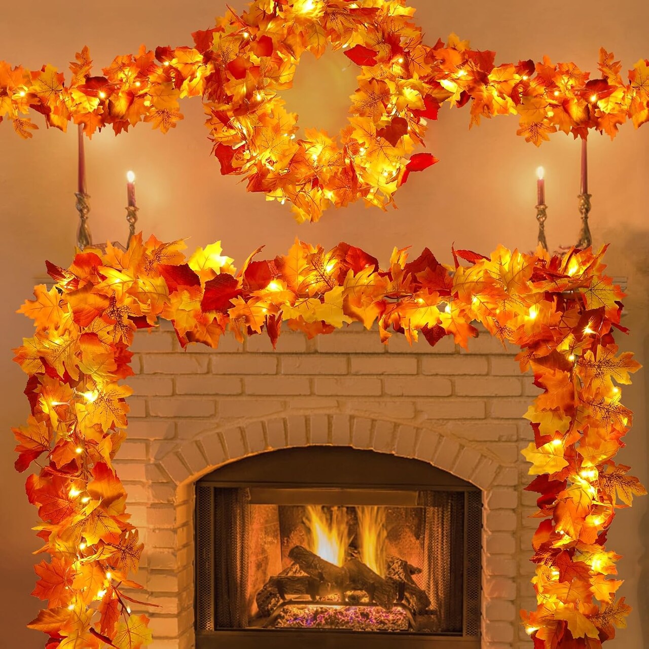 4 Pack Fall Decor for Home Thanksgiving Decorations Lighted Fall Garland Maple Leaves Total 23.6ft 80 LED Fall Decorations for Home Halloween Decorations Outdoor String Lights for Autumn Decor Harvest